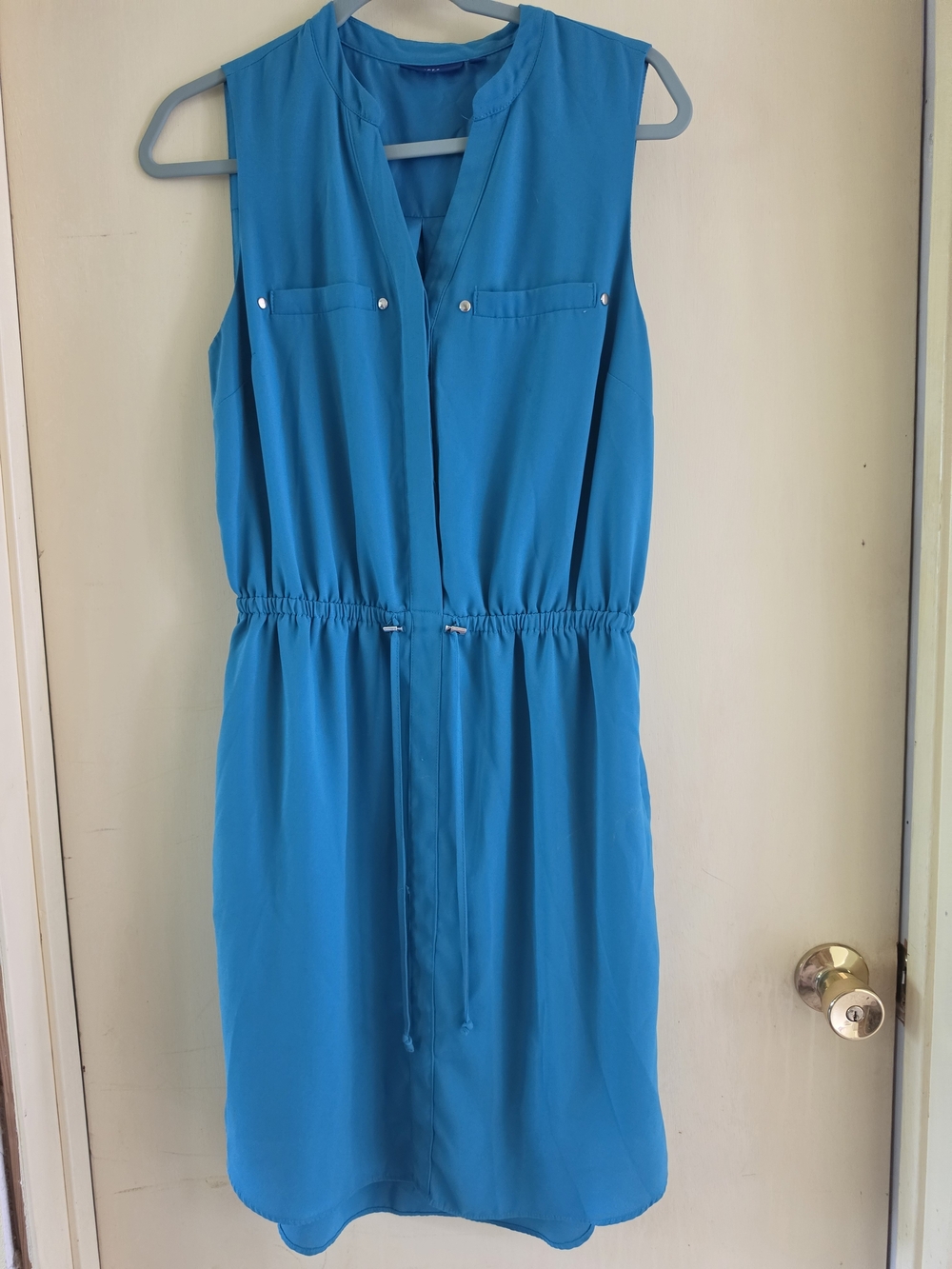 Apt. 9 Teal Blue Sleeveless Drawstring Day Dress Size MED